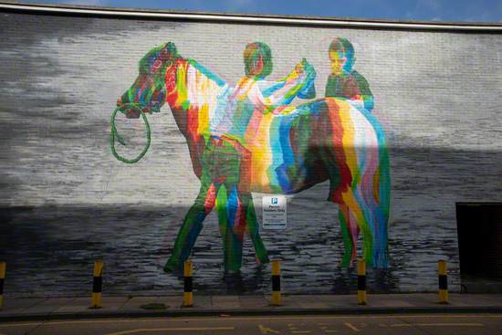 Two Children Tending to a Horse