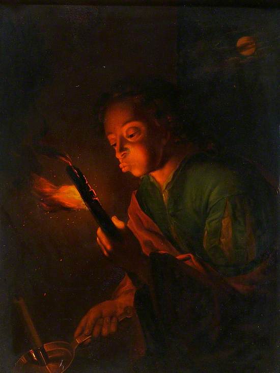 Boy Blowing on a Firebrand