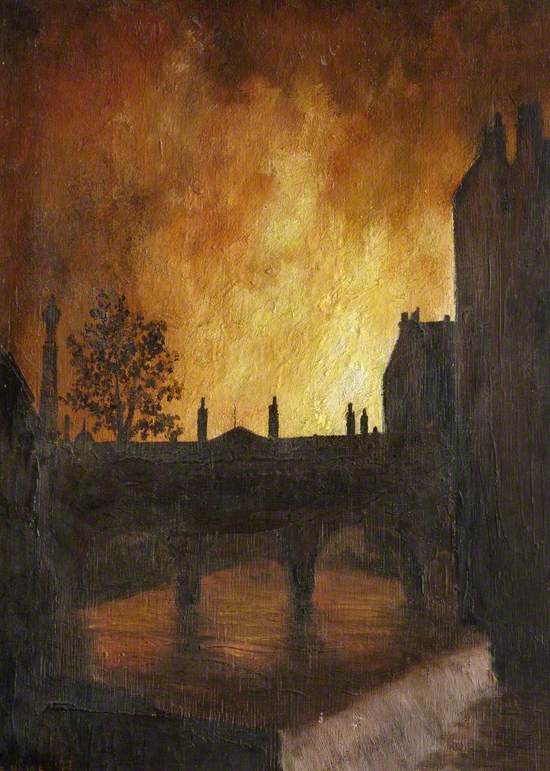 Fires Seen over Pulteney Bridge During the Blitz