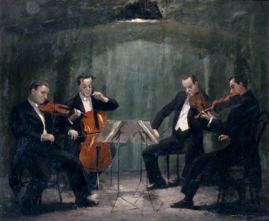The Griller Quartet: Sidney Griller (1911–1993), CBE, FRAM (leader), Colin Hampton (1911–1996), FRAM (cello), Philip Burton (1907–1961), FRAM (viola), and Jack O'Brien (b.1909), FRAM (violin)