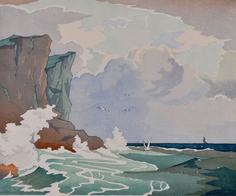 1929, colour woodcut by Eric Slater (1896–1963)
