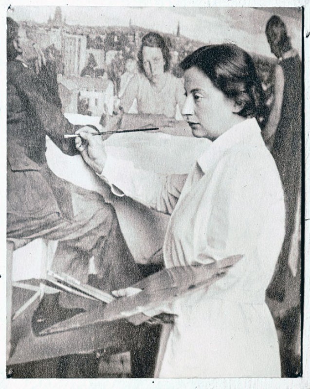 Lotte Laserstein painting her large work 'Evening over Potsdam'