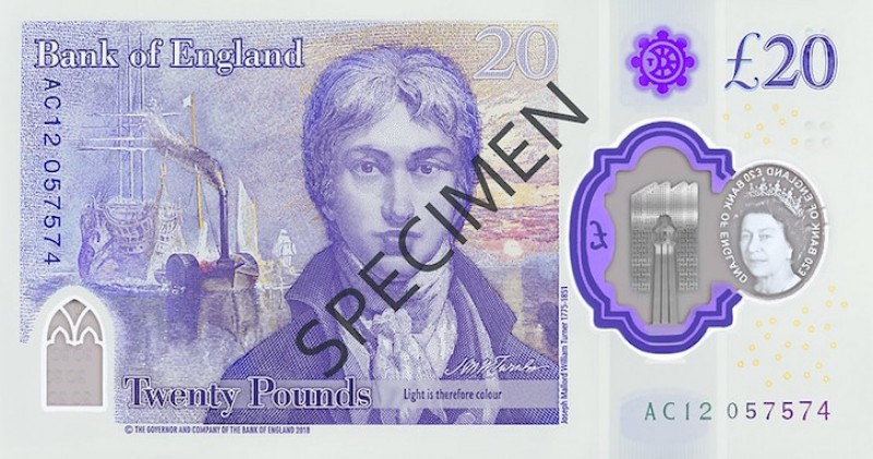 Reverse of a Bank of England £20 note featuring J. M. W. Turner