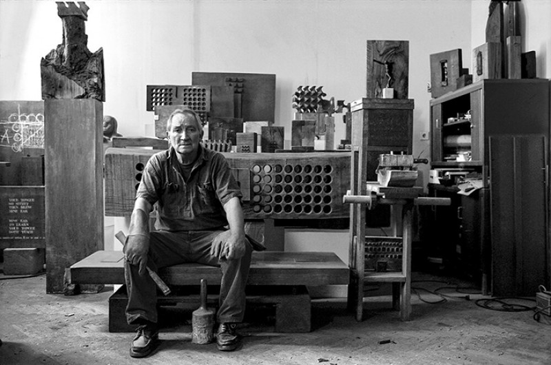 Ovidiu Maitec in his studio on Pangrati Street, Bucharest, 2006