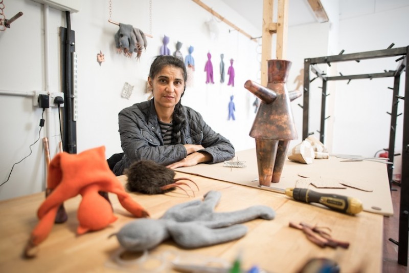 Permindar Kaur in her studio