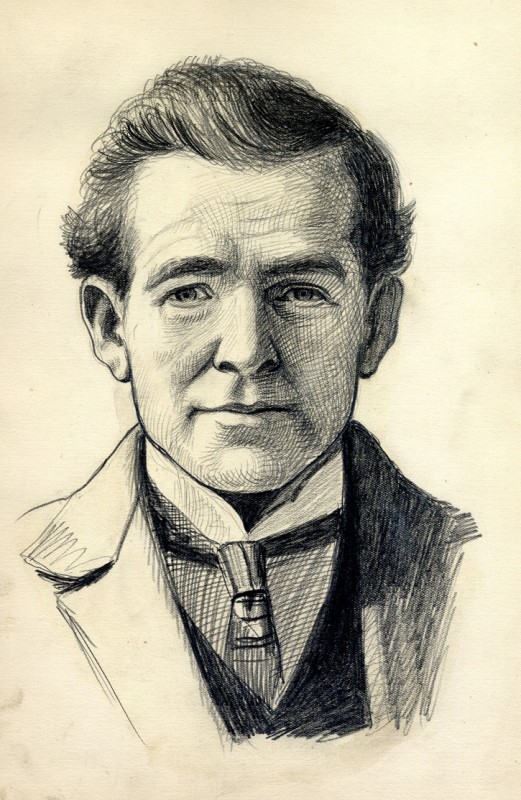 Self-portrait of Sam Fitton captured in his sketchbook