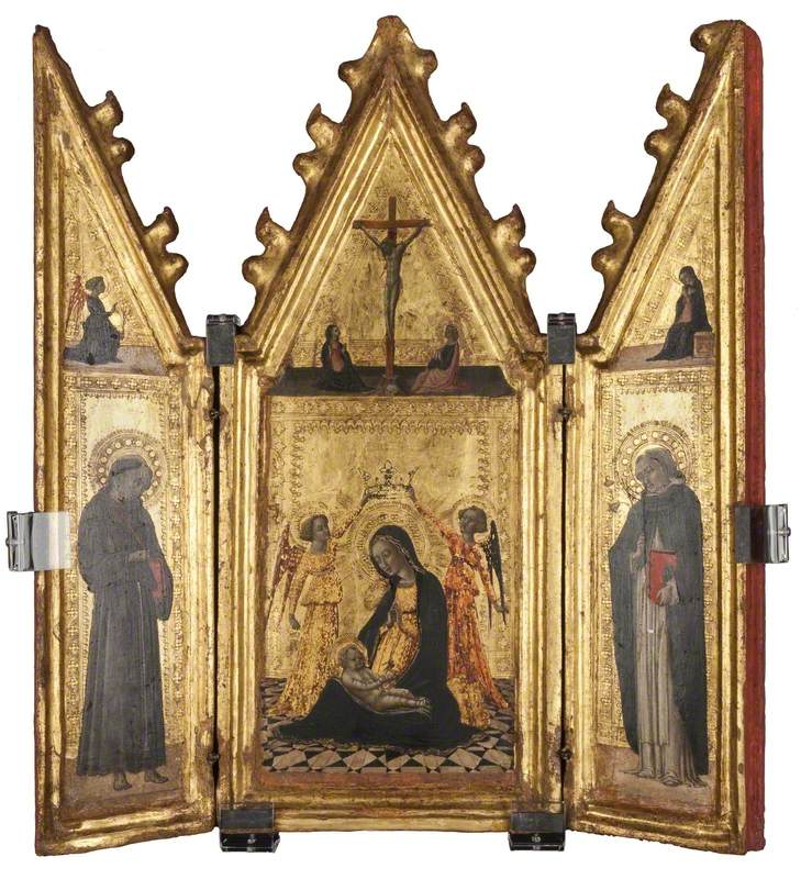 Madonna of Humility Crowned by Two Angels, with Saints Francis and Dominic – Annunciation and Crucifixion