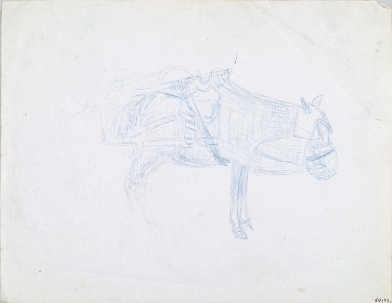 A Harnessed Horse or Donkey with Nosebag