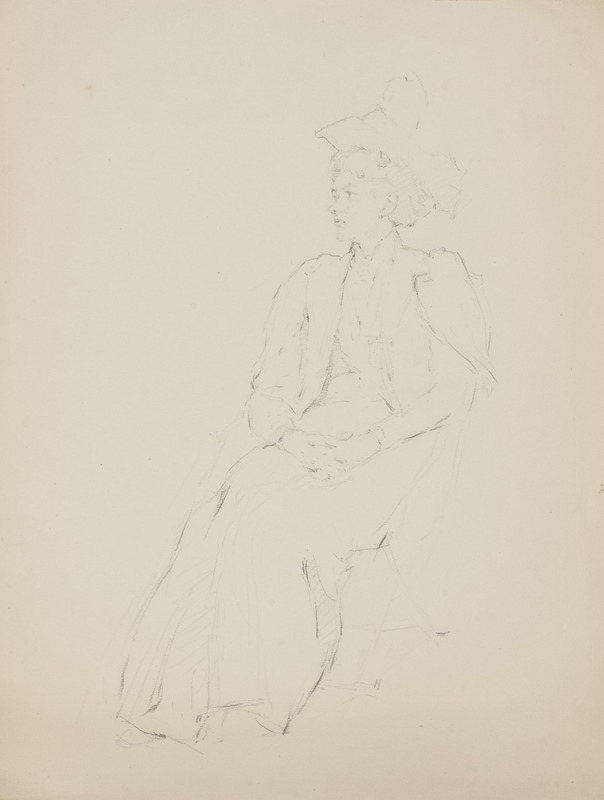 Seated Woman Wearing a Large Hat and Coat with Leg O' Mutton Sleeves