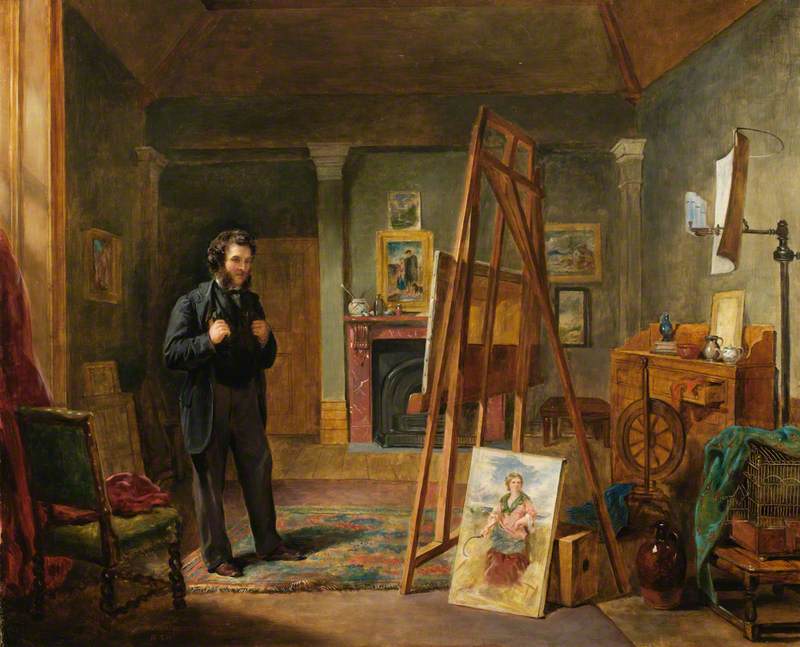 Thomas Faed at His Easel in His Studio