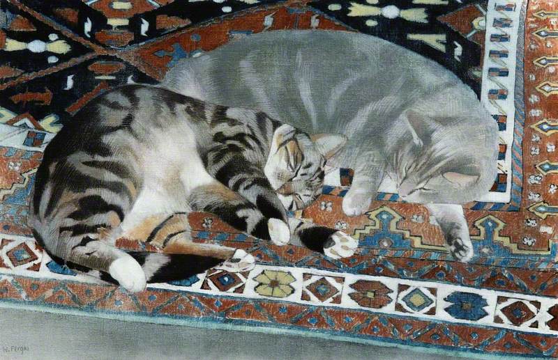 Two Cats Sleeping on a Holbein Rug