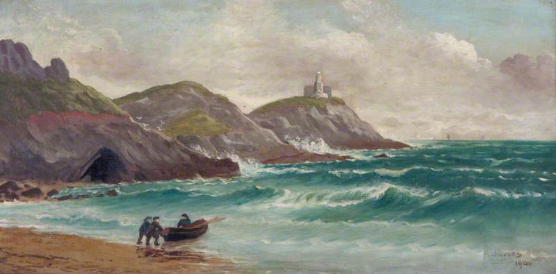 Seascape with a Lighthouse and a Rowing Boat, Probably Mumbles, Swansea