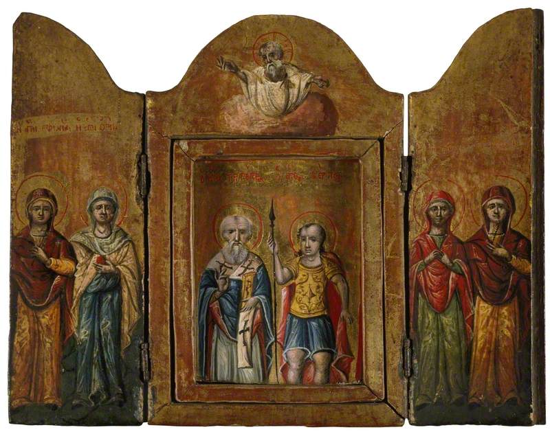 Icon Triptych: God the Father and six Saints