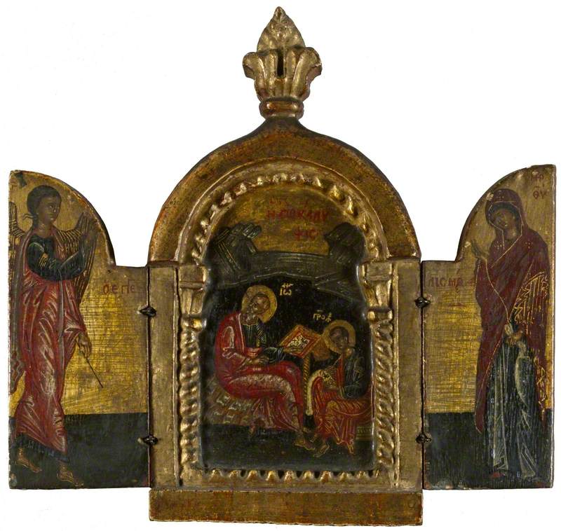 Icon Triptych: St John dictating his Gospel and the Annunciation
