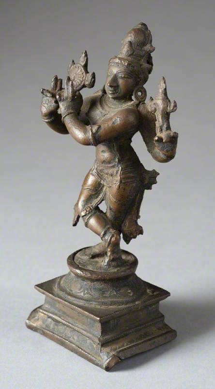 Four-Armed Fluting Krishna with Conch and Chakra