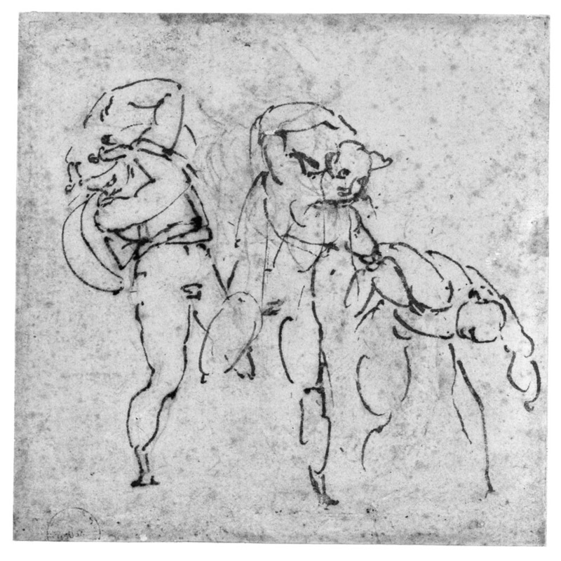 Three Figures in violent movement