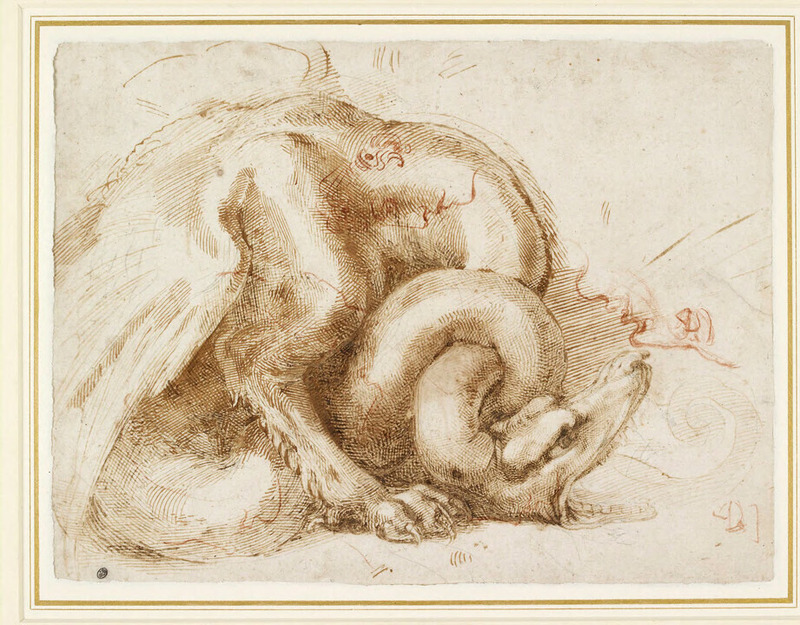 Recto: Dragon and other sketches Verso: Various sketches of Eyes and Head profiles