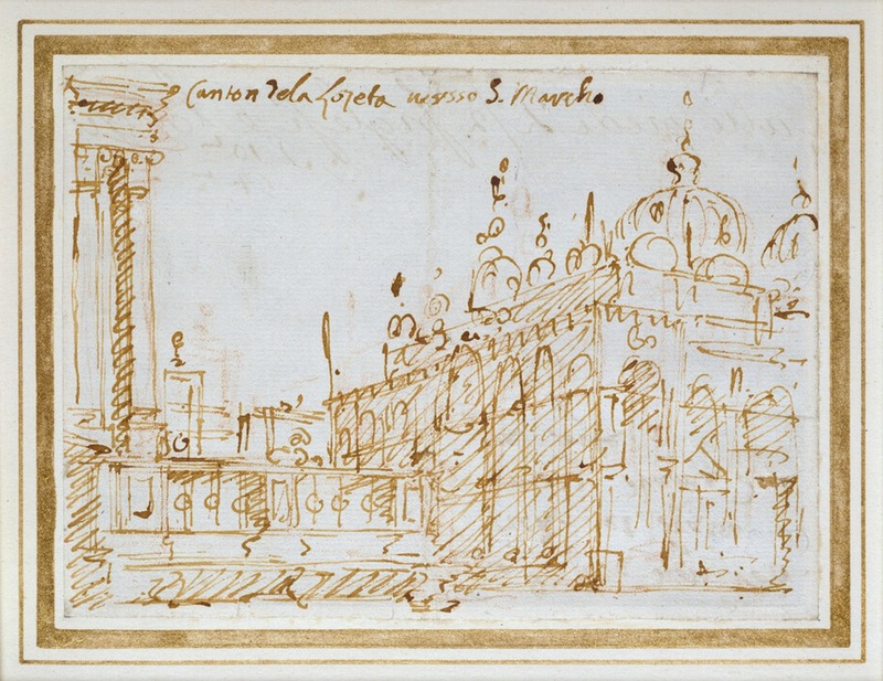 Recto: Venice: St Mark's and the Loggetta Verso: Rough jotting of a recipe in Canaletto's hand