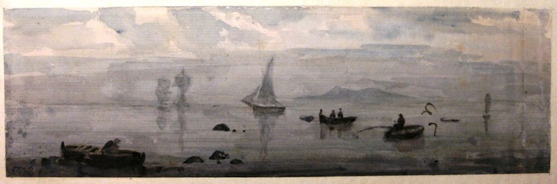 Bay of Naples, Isle of Capri in the distance, rainy and misty effect