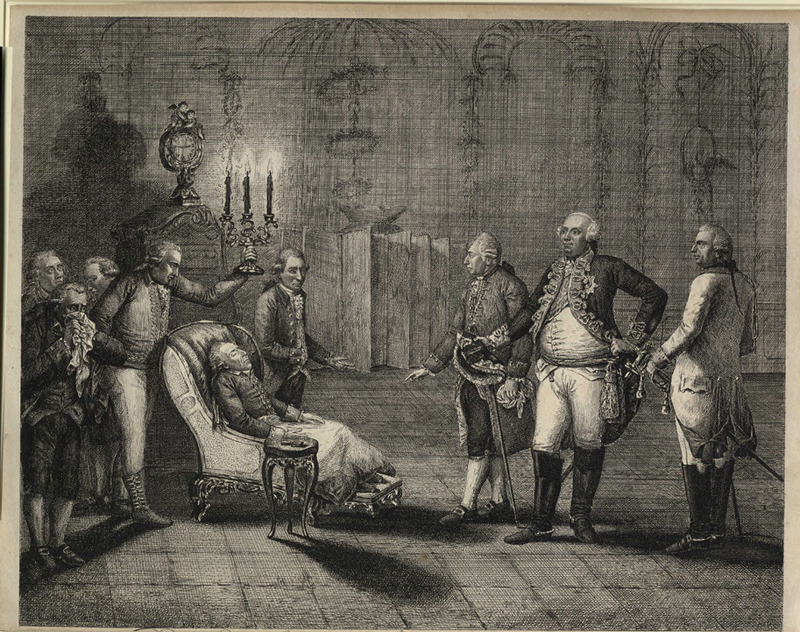 An old man dying before other noble men