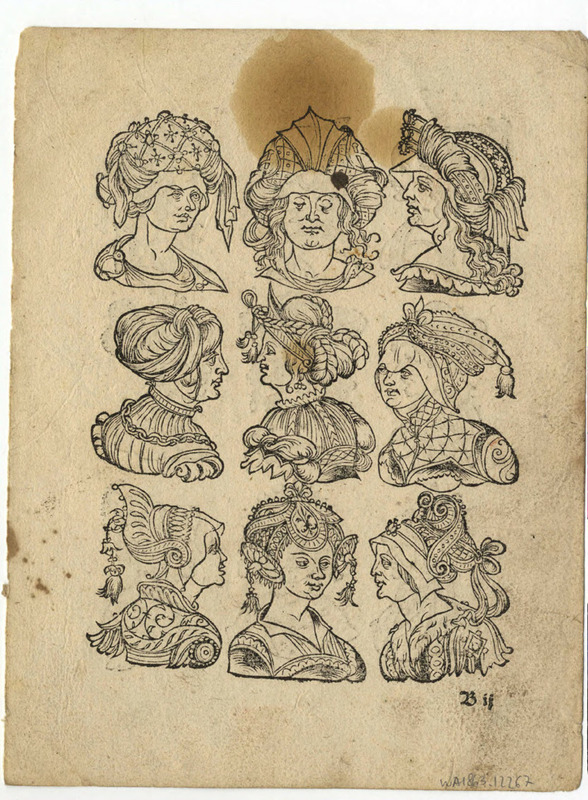 Recto: Nine women's headdresses
Verso: Nine women's headdresses