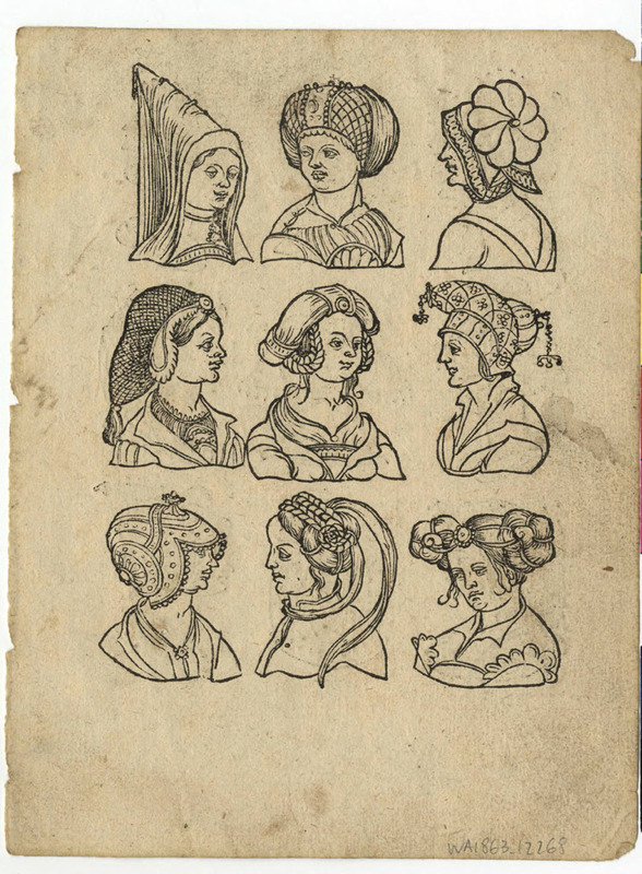 Recto: Nine women's headdresses
Verso: Nine women's headdresses