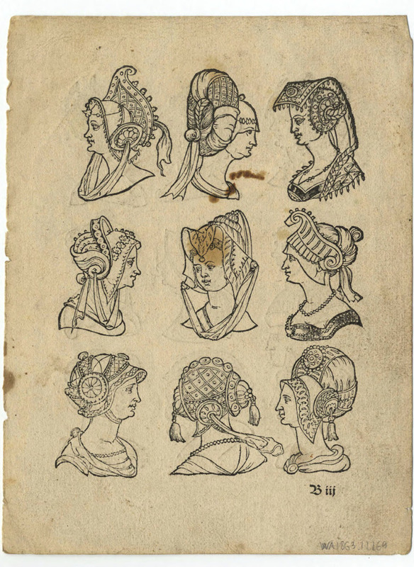 Recto: Nine women's headdresses
Verso: Nine women's headdresses
