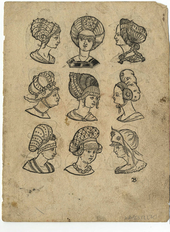 Recto: Nine women's headdresses
Verso: Nine women's headdresses