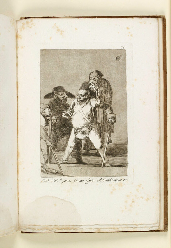 Plate 76: fat old officer leaning on baton, dispensing orders to those unfortunates around him