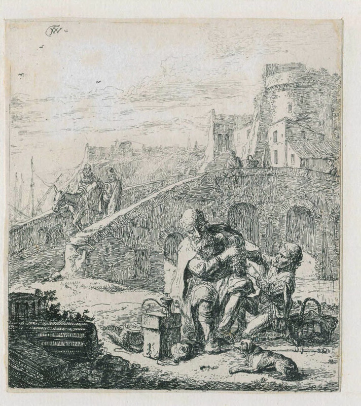 Lazarillo filching grapes from the poor blind beggar