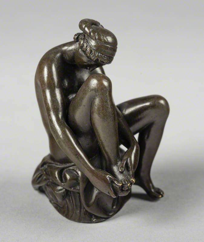 Nymph, Seated on a Tree Trunk, Cutting Her Toenails