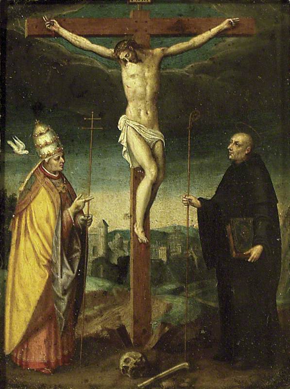 The Crucifixion with St Gregory and a Bishop Saint