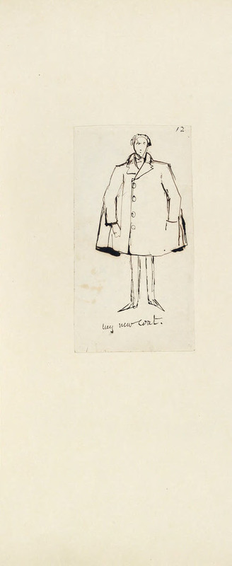 Sketch of a man, possibly Millais, in an overcoat