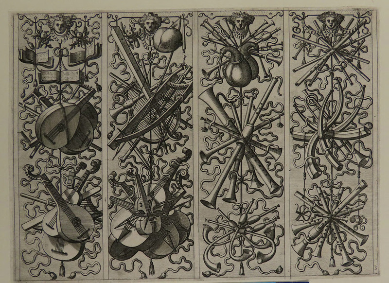 Plate 3: Four trophies of music books and instruments, from Douce Ornament Prints Album II