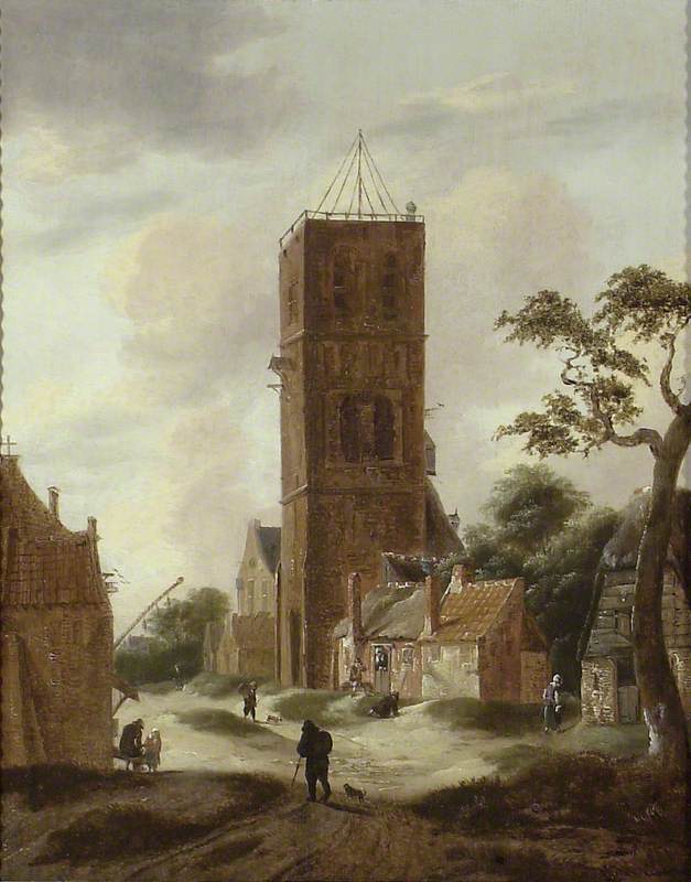 A Village Street with a Church Tower
