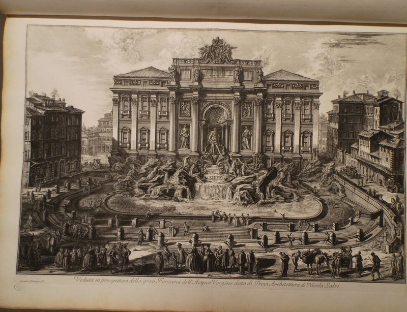 View in perspective of the great Fountain of Virgin Water of the Trevi architecture of Nicola Salvi (inscribed)