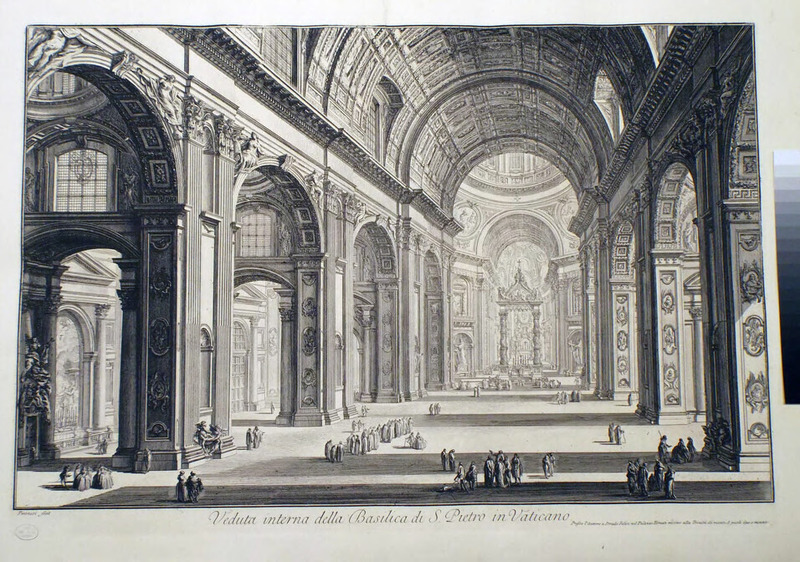 View of the interior of the Basilica of St Peter's in the Vatican (inscribed)
