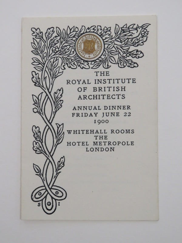The Royal Institute of British Architects: menu card for RIBA's Annual Dinner, Friday June 22 1900