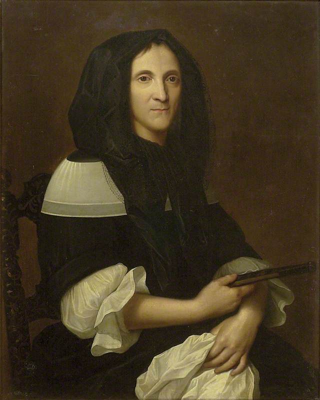 Portrait of a Lady Wearing a Black Dress and Flat Collar