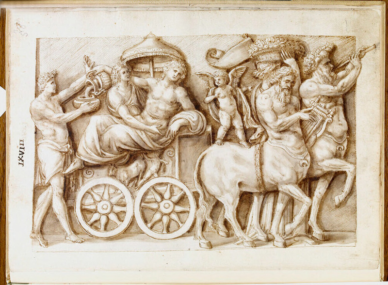 Recto: The bridal chariot of Bacchus and Ariadne drawn by two musical centaurs 
Verso: Five of the Labours of Hercules
