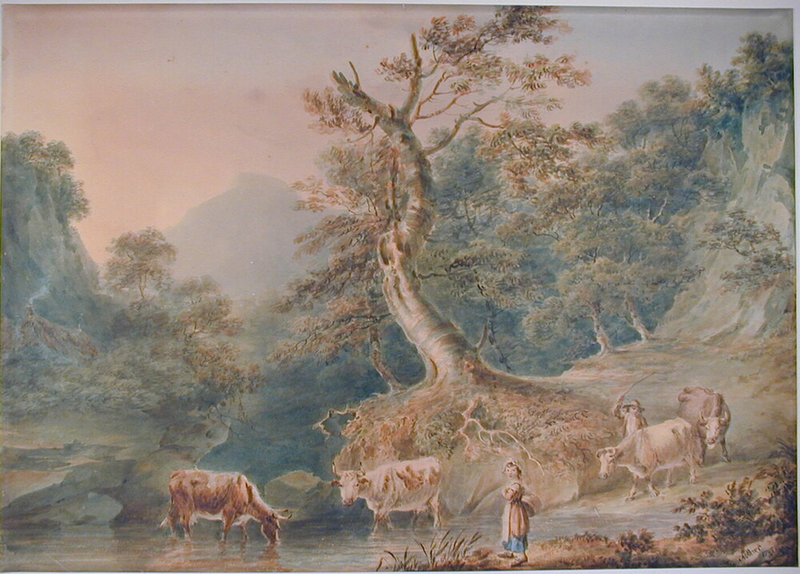 Wooded Landscape with Cattle Watering