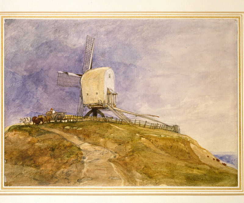 A windmill on a hill, possibly at Eye in Suffolk