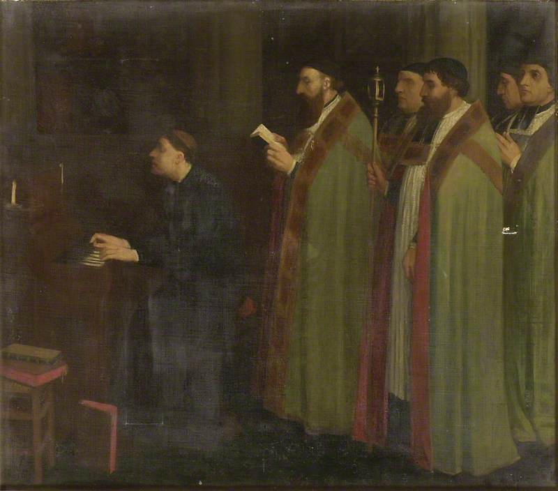 Interior with an Organist and a Procession