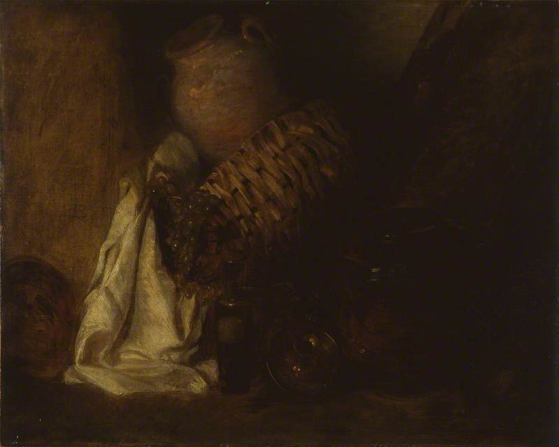 Still Life with a Basket between two Crocks