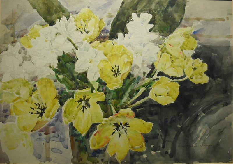 A Vase of white Narcissi and yellow Tulips