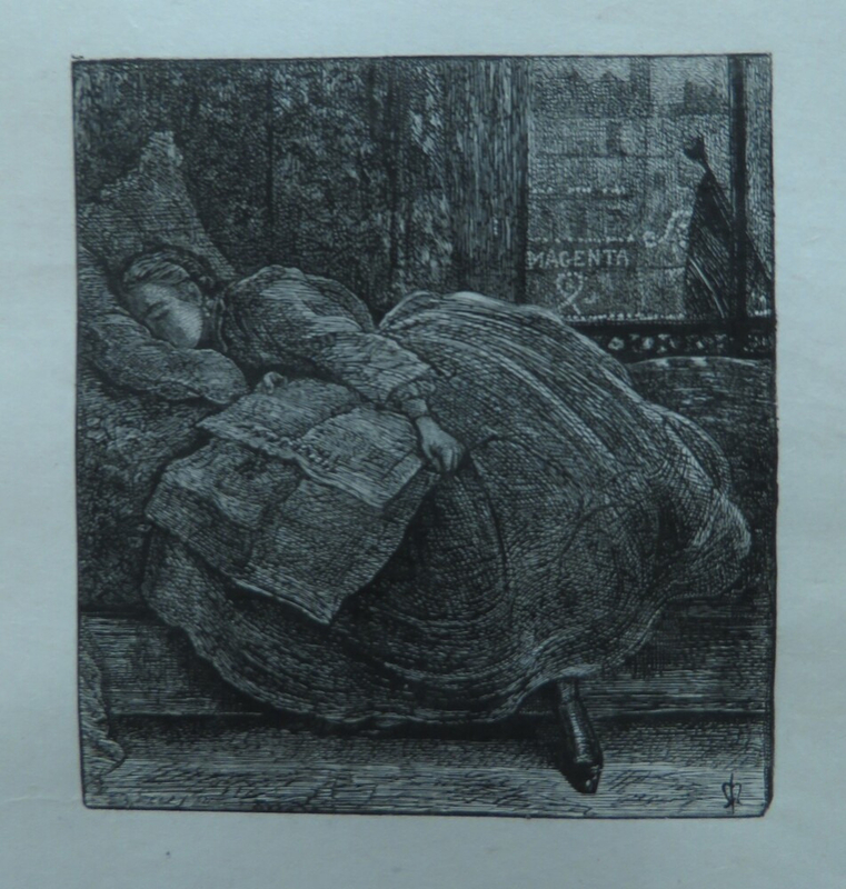 Illustration: a young woman who has fallen asleep whilst reading on a couch by a window