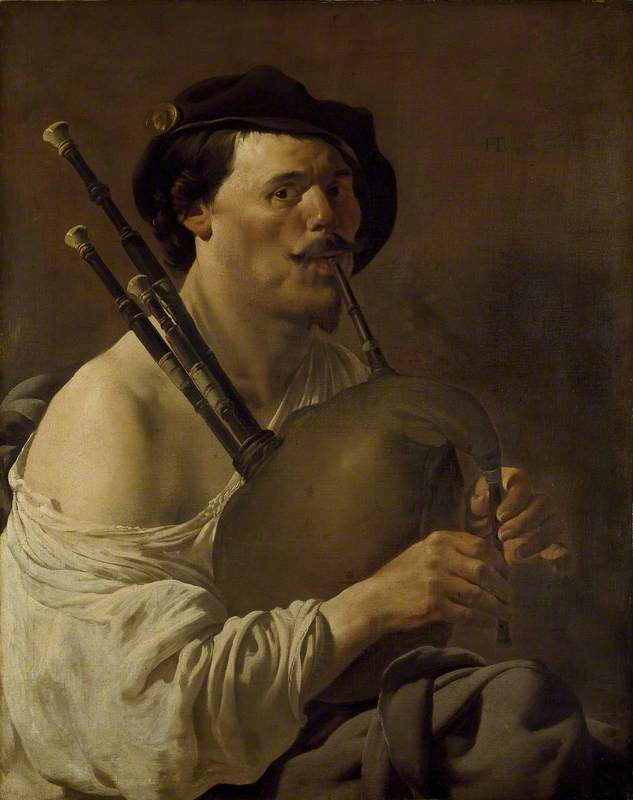 Portrait of a Man playing the Bagpipes