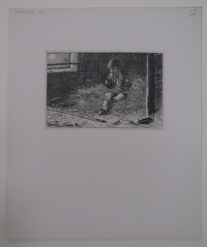 Scene of a Boy sitting in an Interior filled with Hays