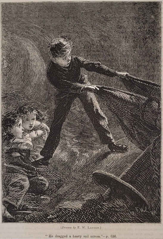 'He dragged a heavy sail across.'
