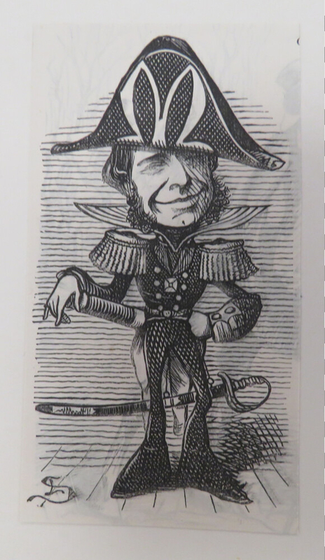 Caricature of a man smiling and wearing an uniform